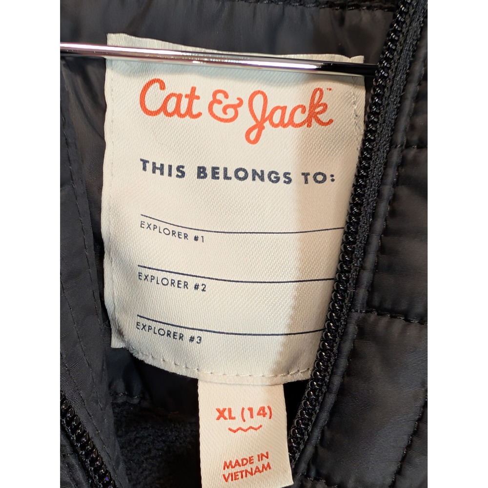 Cat & Jack Boys Black Quilted Puffer Jacket Fleece Lined Hooded Size XL 14 - Picture 3 of 4